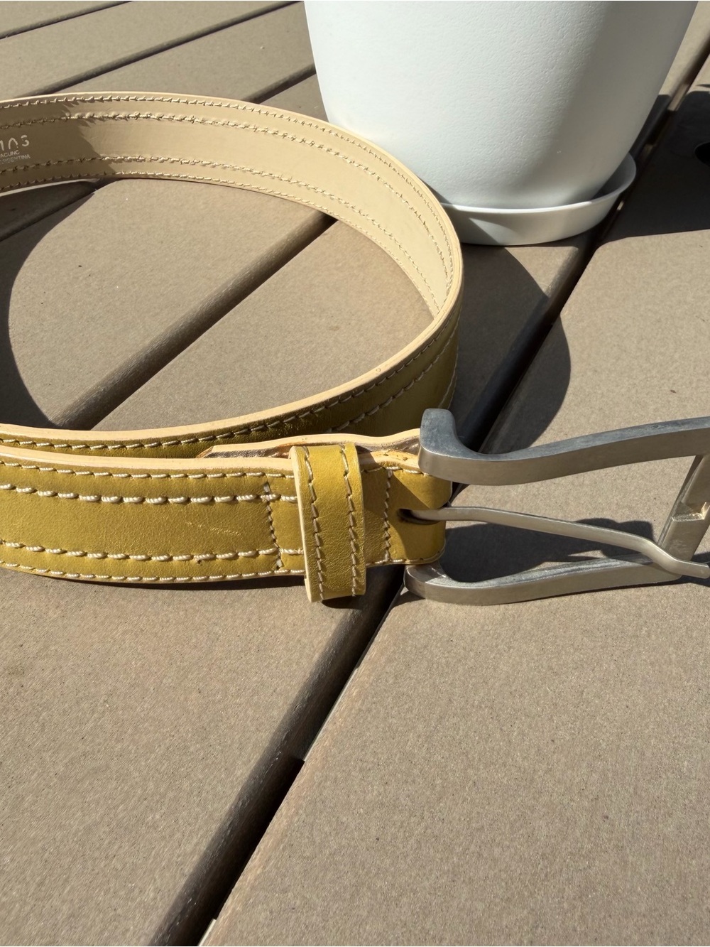 Leather Belt Matte Silver Buckle Mustard by Almas Made in Argentina Sz Med